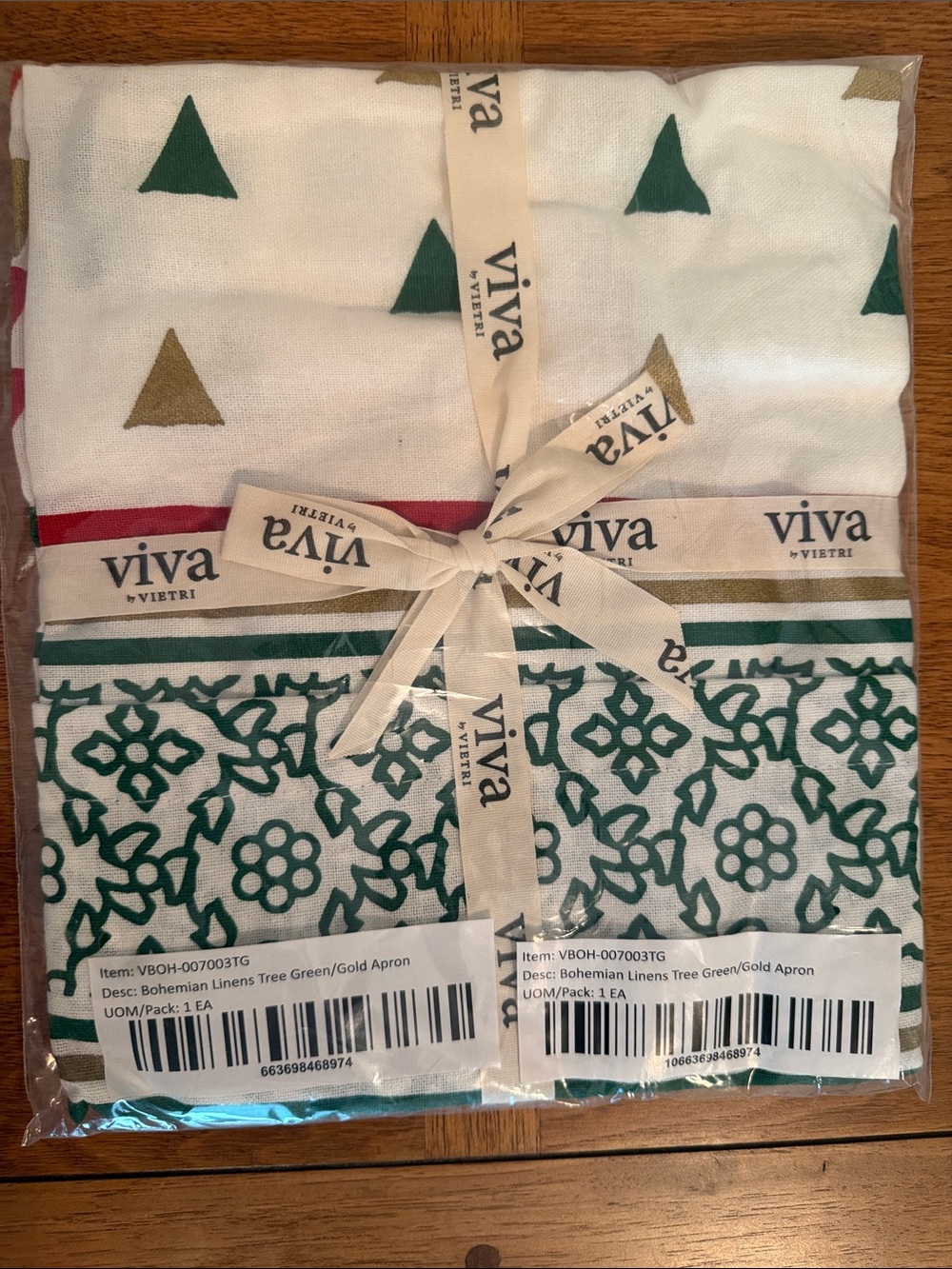 Viva by Vietri Green/Gold Bohemian Linen Apron